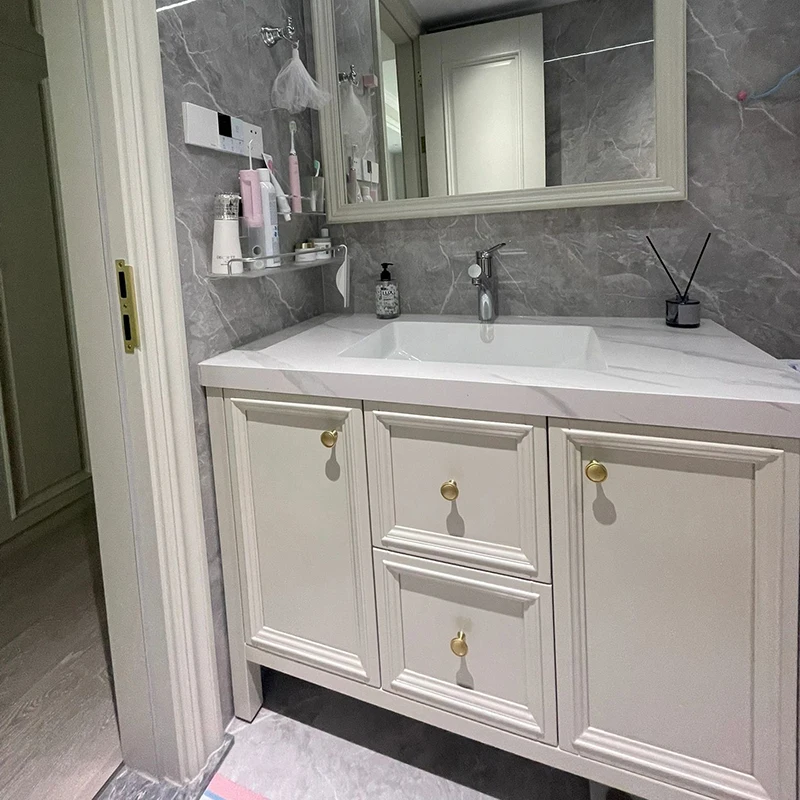 French American Bathroom Cabinet Wood Light Luxury Oak Shelves Storage Organizer Vanity Unit Gabinete Banheiro Bathroom Cabinet