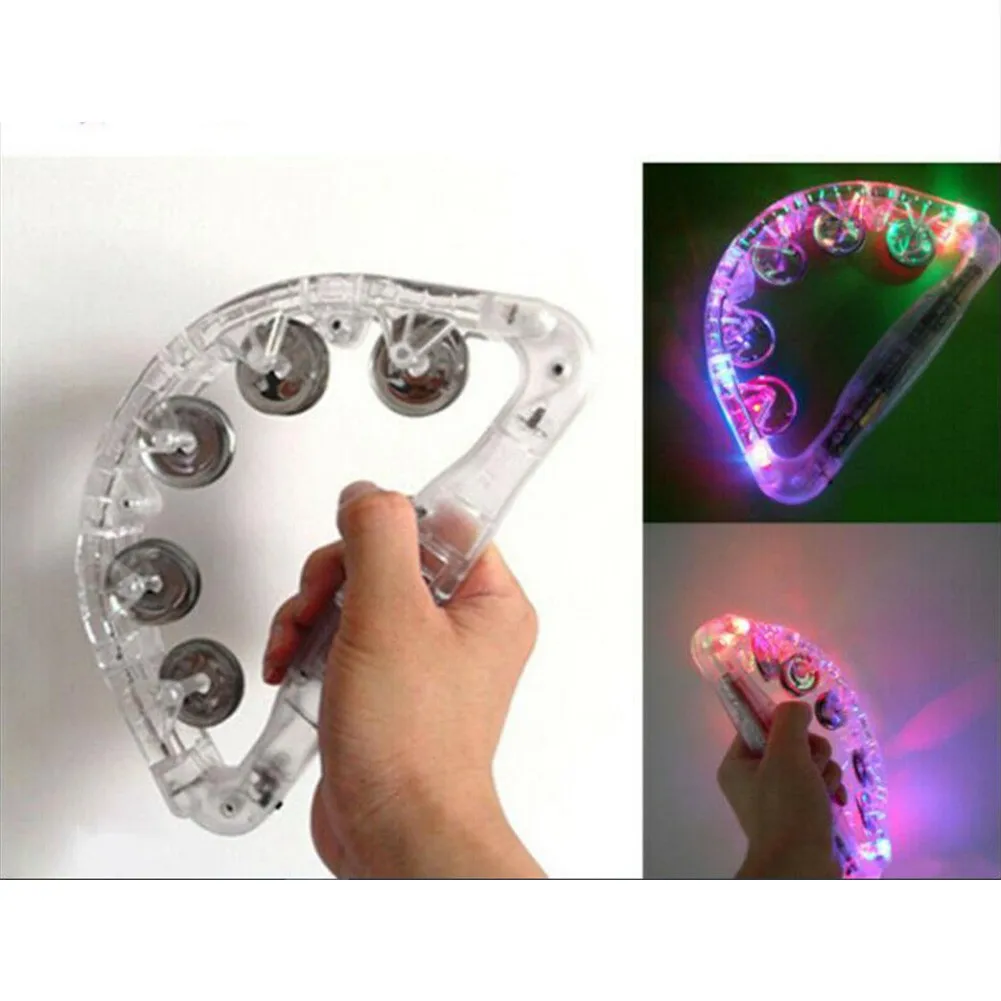 LED Tambourine Clear Light Up Sensory Toy Flashing Musical Instrument Shaking Toy For Festivals Birthday Orff Instrum hand tambourine