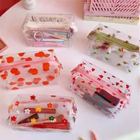 Clear Makeup Bag Fashion Transparent Travel Portable Mini Wash Storage Bags Strawberry Flower Print Women Zipper Cosmetic Bag 1