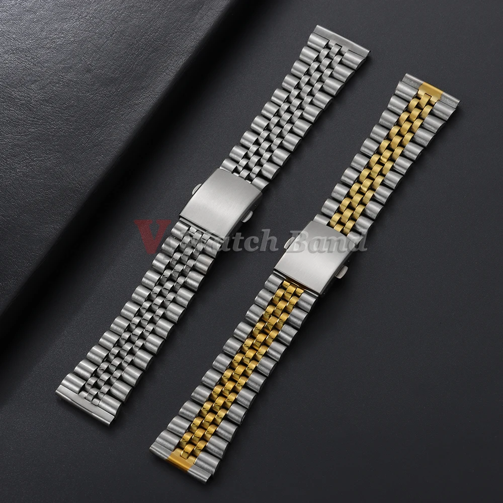 Stainless Steel Silver & Gold Watch Band – Universal Smartwatch Replacement Bracelet