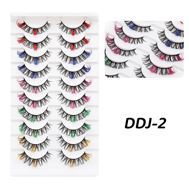 DINGSEN 10 Paar Weiche DD-Curl Farbige Vollstreifen-Wimpern, Voluminöse Kunstnerz-Wimpern, Flauschige Falsche Wimpern für Party und Tägliches Make-up – Detail 8