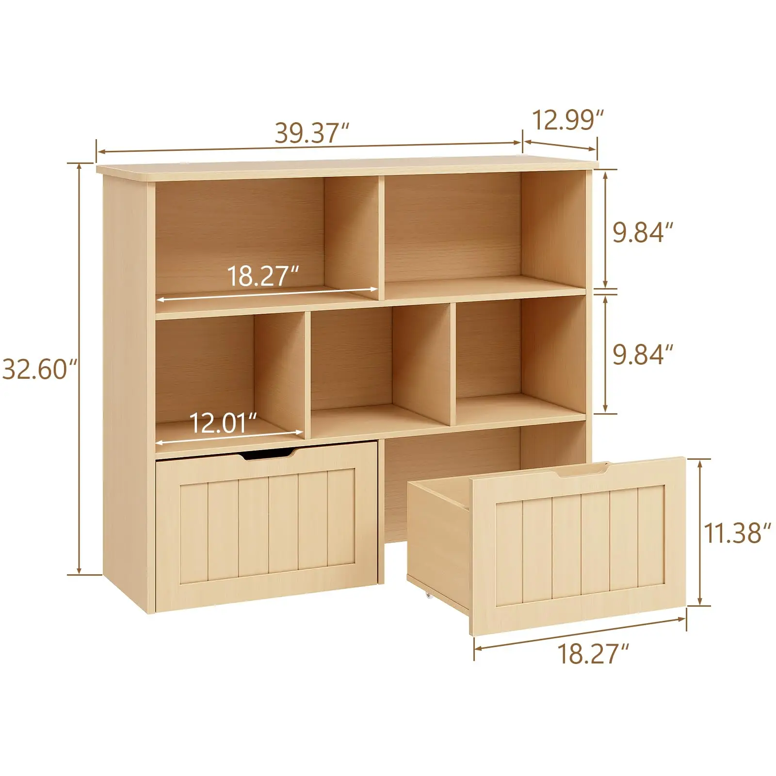 Vabches Kids Bookshelf Toy Storage Organizer Wooden Children's Bookcase with 2 Drawers on Wheels&5 Storage Cubbies for Playroom 2