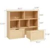 Vabches Kids Bookshelf Toy Storage Organizer Wooden Children's Bookcase with 2 Drawers on Wheels&5 Storage Cubbies for Playroom 2