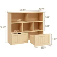 Vabches Kids Bookshelf Toy Storage Organizer Wooden Children's Bookcase with 2 Drawers on Wheels&5 Storage Cubbies for Playroom 2