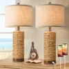 Set of 2 Rattan Table Lamps for Living Room with 2 USB Ports, 27in Tall Bedroom Lamp ,  E26 Socket&Rotary Switch, No Bulb 1