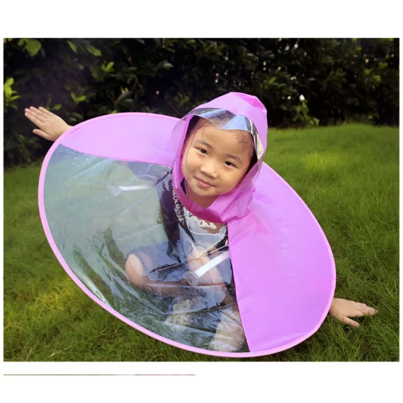 Creative Kids Rain Cover Cute Cartoon Duck UFO Children's Raincoat Boys And Girls Umbrella Hat Windproof Poncho Rain Gear Hot