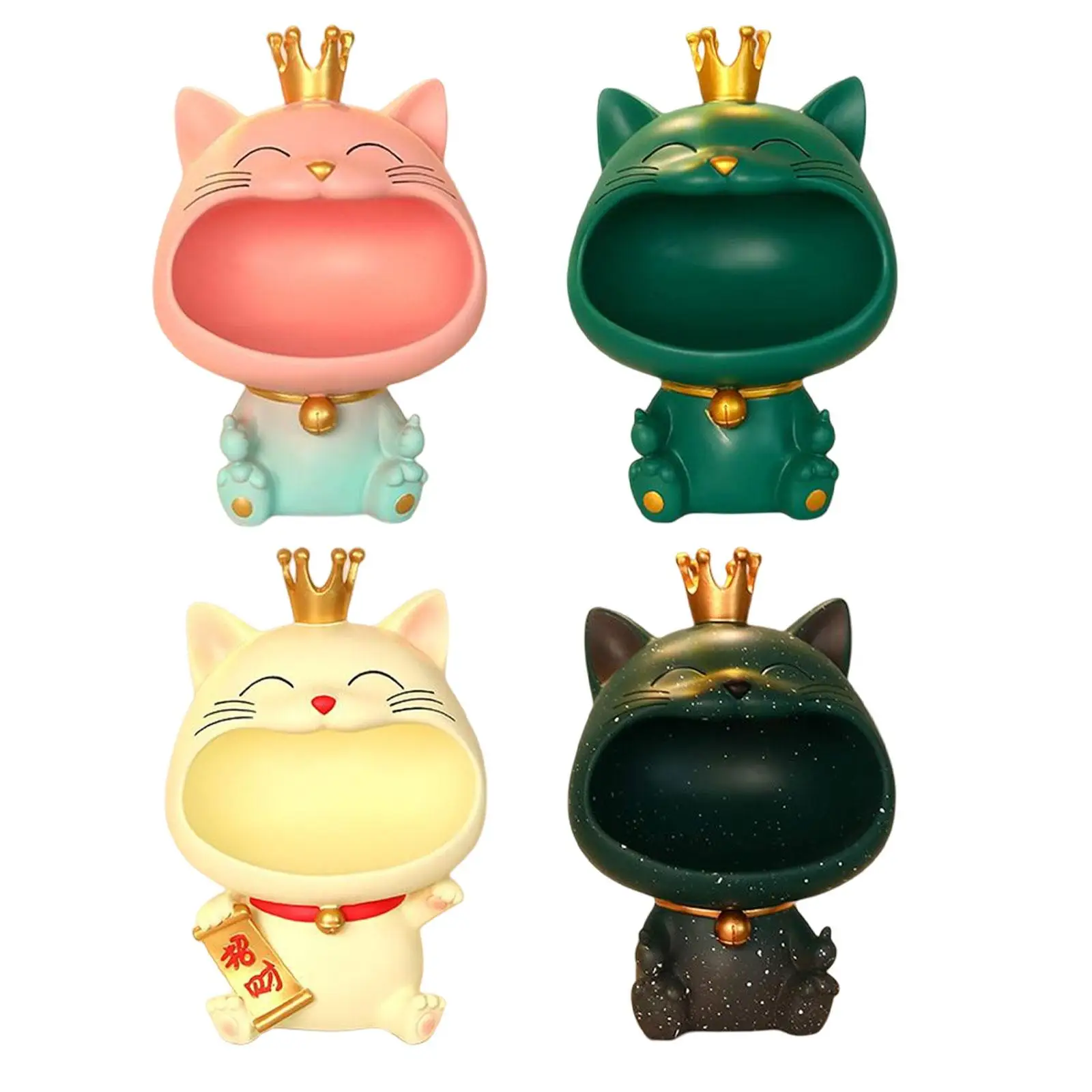 

Cat Figurine Storage Box Lucky Cat Statue Nordic Resin Animal Sculpture Desk Organizer for Home Entryway Living Room Table Decor