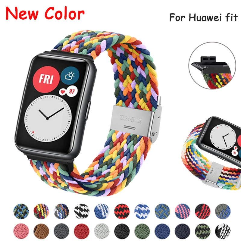 

Nylon Braided Watch Strap for Huawei Watch Fit Elastic Loop for Huawei Watch Fit Adjustable Straps Band Bracelet Metal Connector