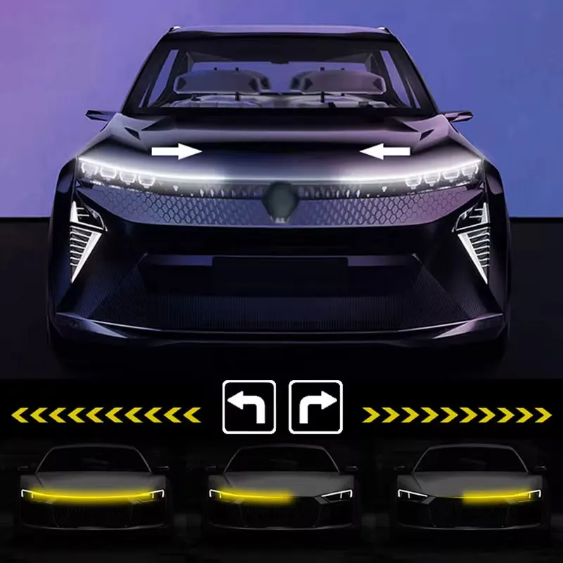 12V Car Daytime Running Light DRL With Turn Signal Lamp New LED Car Hood Decorative Light Strip Start Scan Dynamic Ambient Light 1