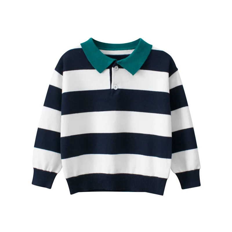 Baby Boys Clothes Knitted Stripe Lapel Top Children's Clothing Autumn Winter New Sweater Pullover Kids Casual Look Soft Cotton