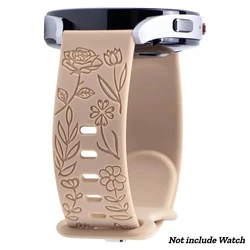 Floral Engraved Silicone Sport Strap - Universal 18/20/22mm Band - 18mm (Milk tea)