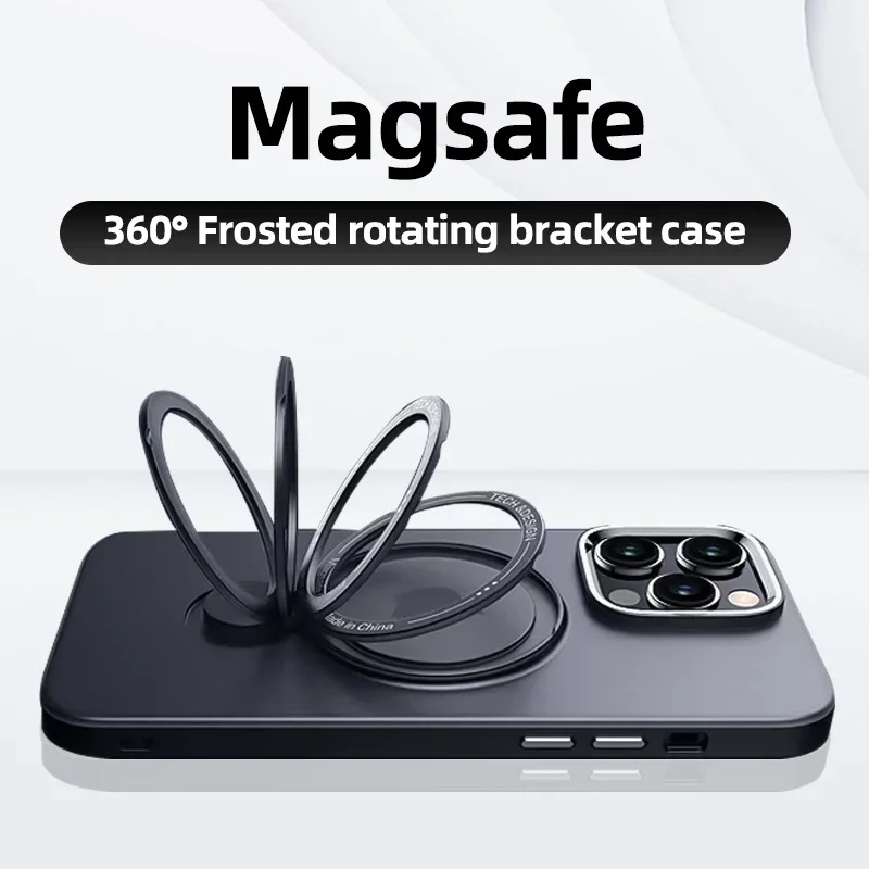 

Magnetic Phone Case For iPhone 11 12 13 14 15 Pro Max MagSafe Wireless Charging Translucent Matte Ring Holder Back Cover Funda