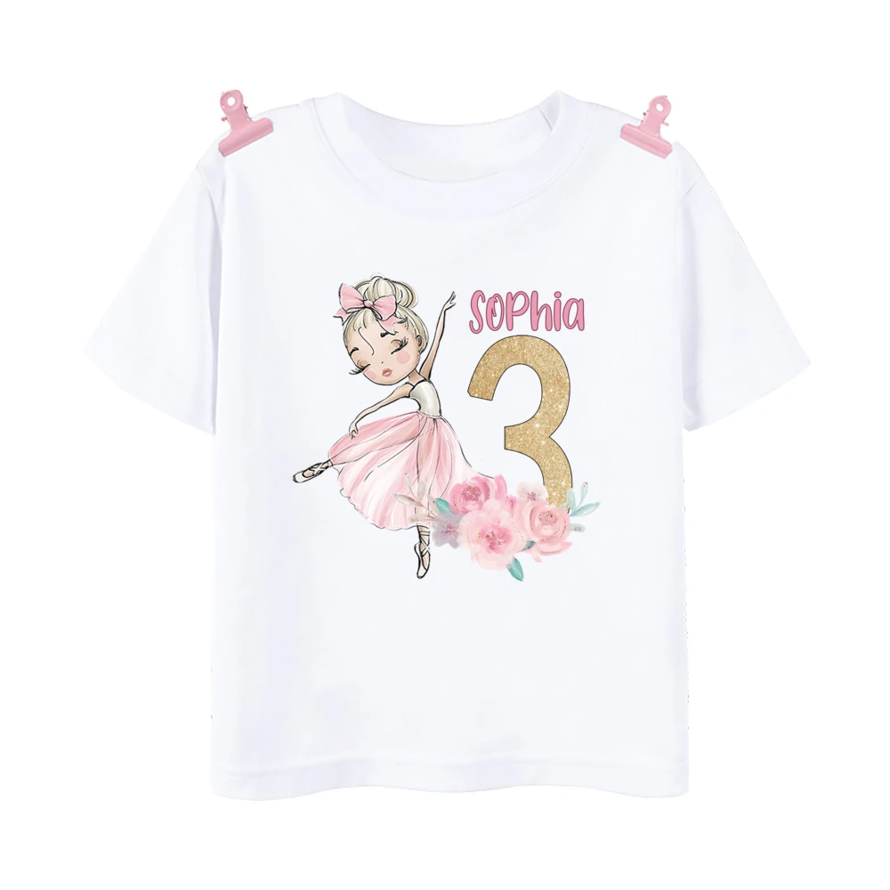 Personalized Ballerina Birthday 1-9 Years Shirt Girls Custom Name Ballet T-Shirt Ballet Dancer Short Sleeve Tee Girl Summer Tops 6