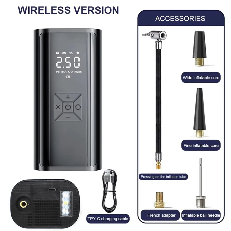 LEIBOO Портативний повітряний компресор для автомобільних шин Швидкий повітряний насос Накачування шин Точний повітряний насос тиску для мотоциклів Велосипедний м'яч
