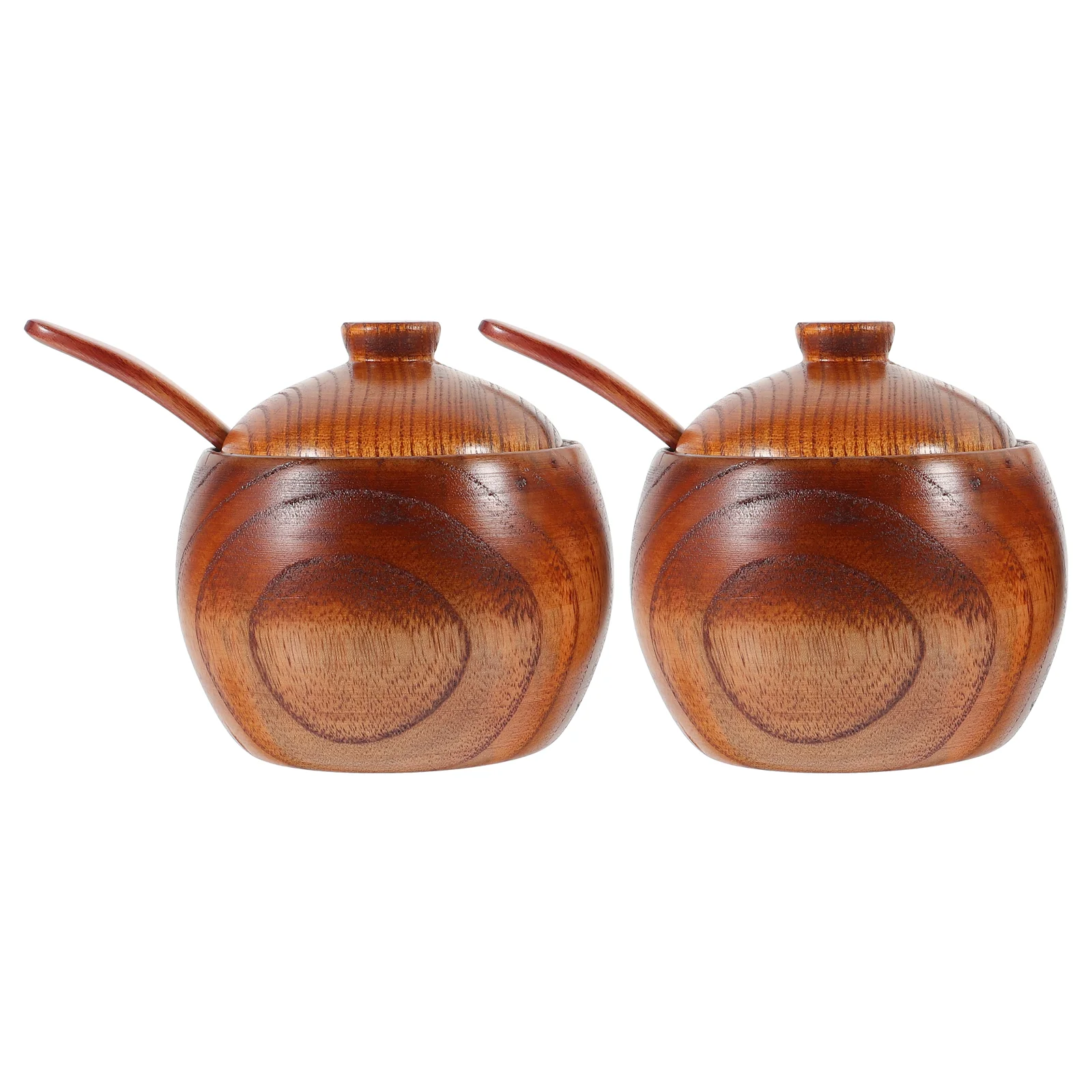 

2 Set Natural Wooden Jar with Spoon and Lids, Seasoning Container Set with Lids for, Salt or Sugar, Tableware Condiment Jar for
