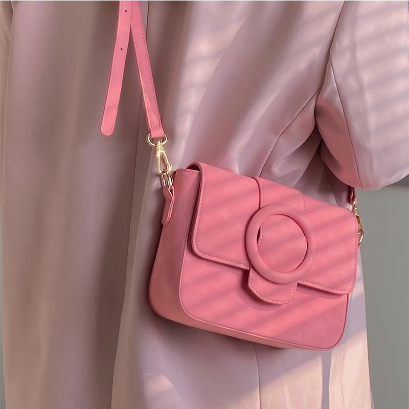 

PU Leather Women Small Square Shoulder Bag High Quality Female Clutch Purse Handbags Macaron Pink Ladies Buckle Crossbody Bags
