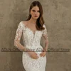 Elegant Lace Mermaid Wedding Dress with Detachable Tulle Train Long Sleeve Scoop Neck Sequined Applique Trumpet Bridal Gown 3