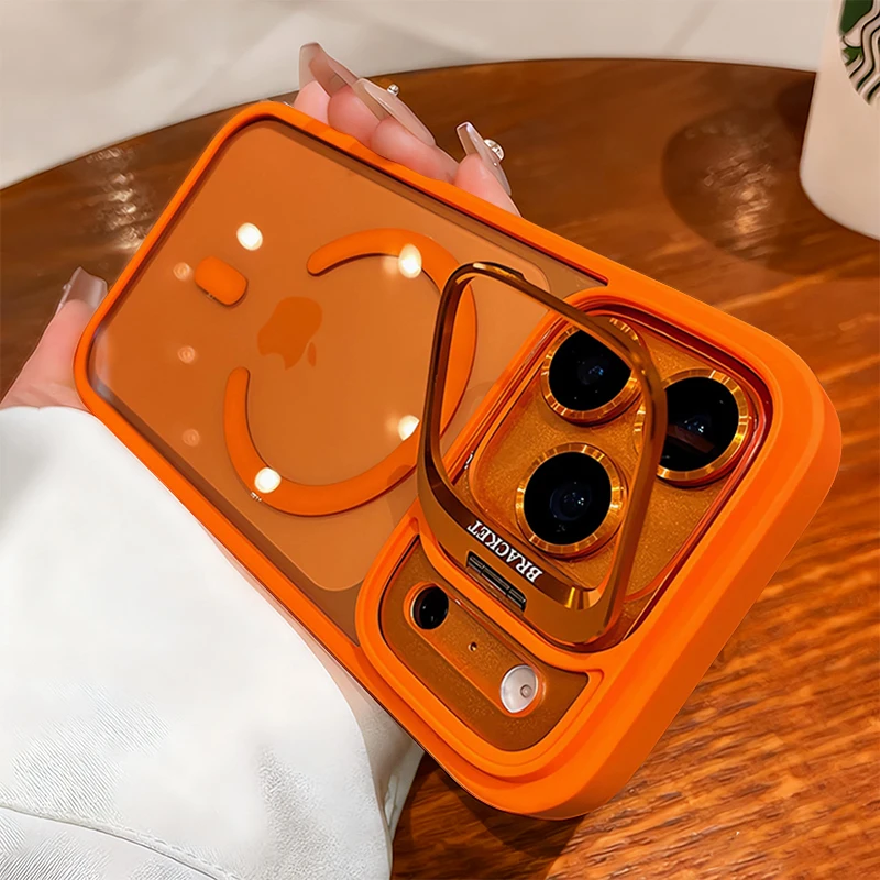Luxury Matte Translucent Armor Shockproof For Magsafe Bracket Case For iPhone 17 16 15 14 13 12 Pro Max 17 Wireless Charge Cover 1