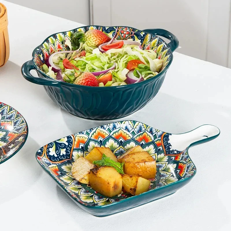Ceramic Tableware Rice Salad Round Dish Dinner Plate Bowl Dinnerware Set microwave safe W4829