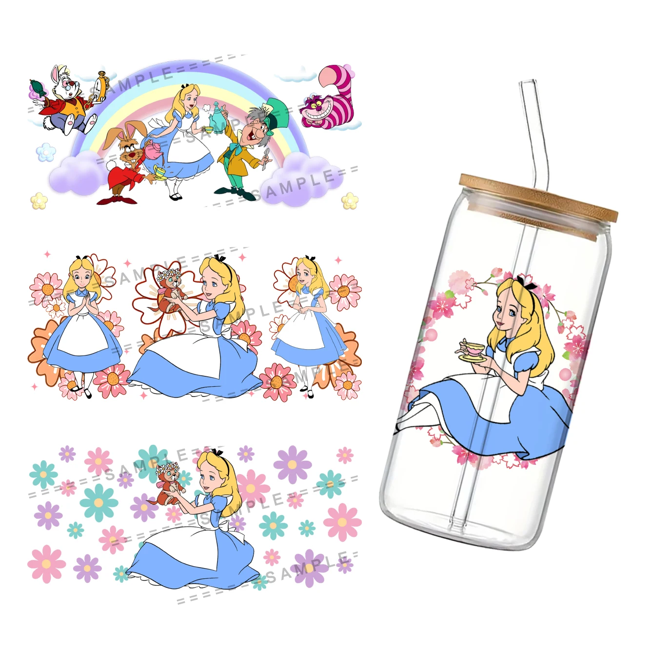 Alice's Adventures in Wonderland Disney UV DTF Cup Wrap for 16Oz Libbey Princess Glass Can DIY Transfer Sticker