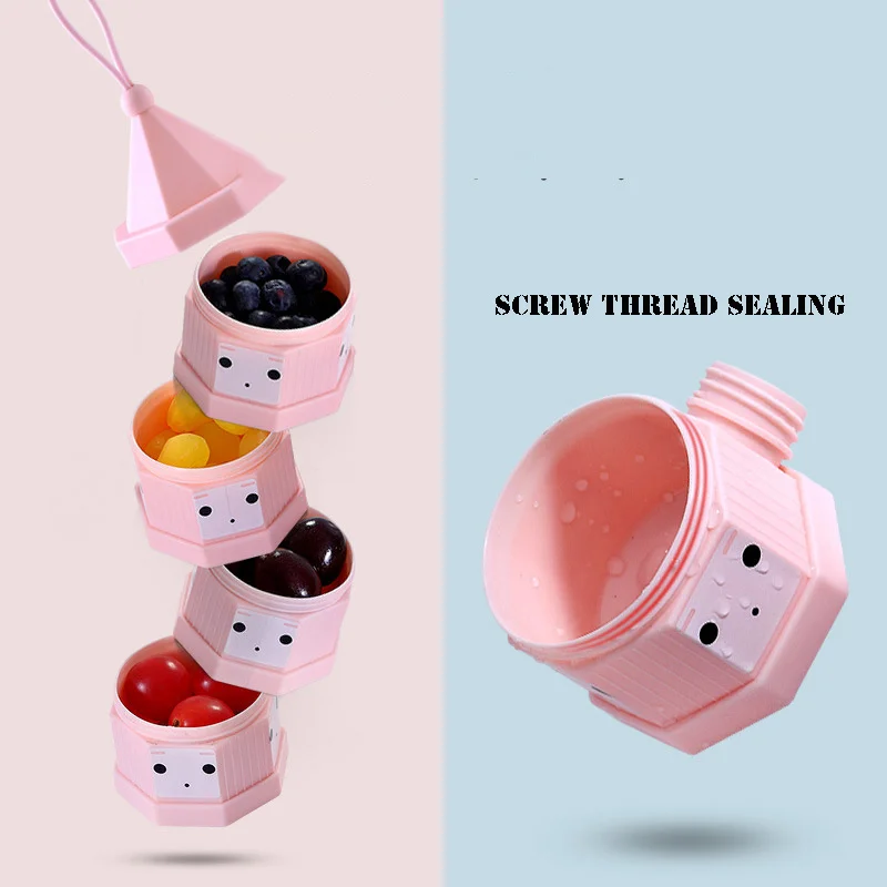 3/4 Layers Baby Food Container Portable Kids Snack Box Side Open Cute Infant Milk Powder Dispenser Children Cereal Storage Box