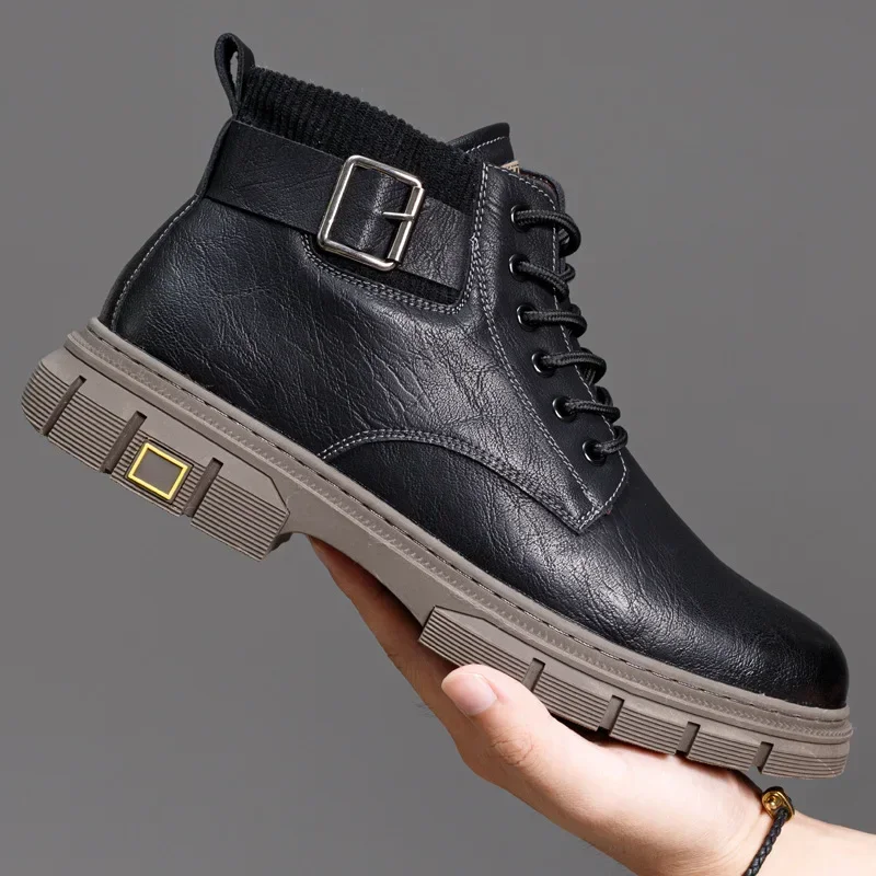 

Роскошные винтажные короткие ботинки, мужские зимние удобные нескользящие рабочие ботинки в британском стиле, Уличная Повседневная обувь для прогулок