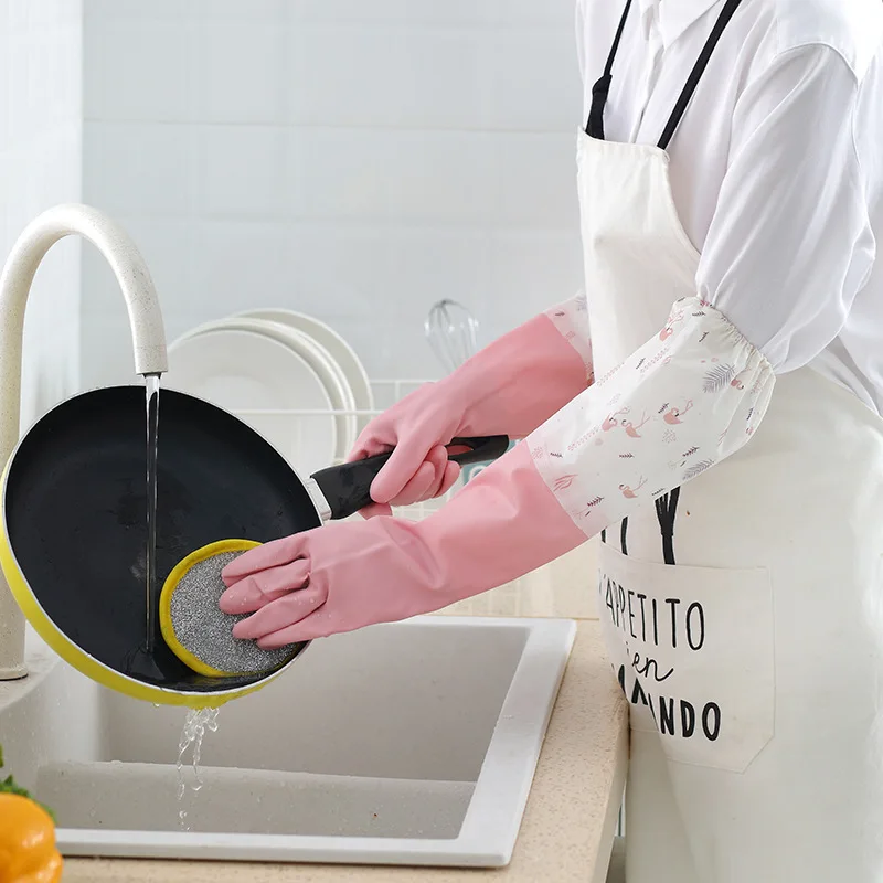 Reusable Dishwashing Gloves,PVC Waterproof Long Cuff and Flock Lining Household Cleaning Gloves 3