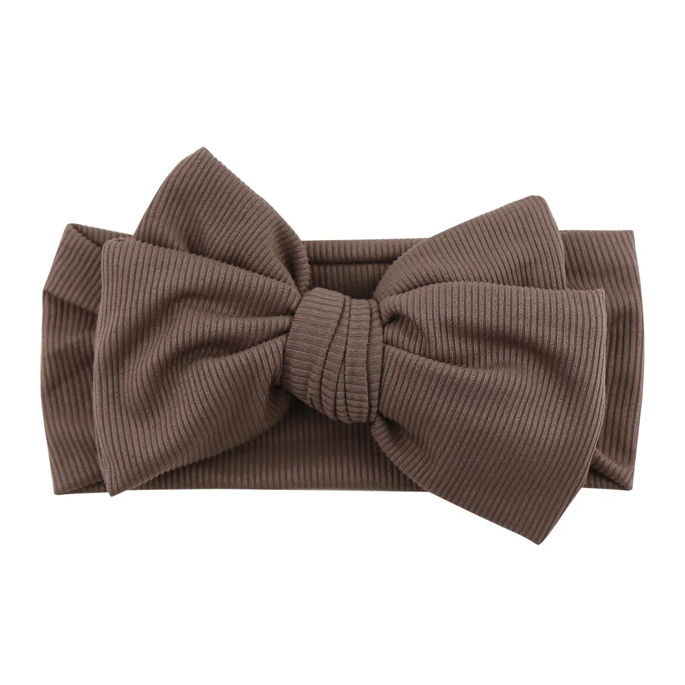 Solid Ribbed Cotton Baby Headband Big Bow Double Layers Knotted Headwraps Newborn Boys Girls Elastic Hair Bands Accessories 4