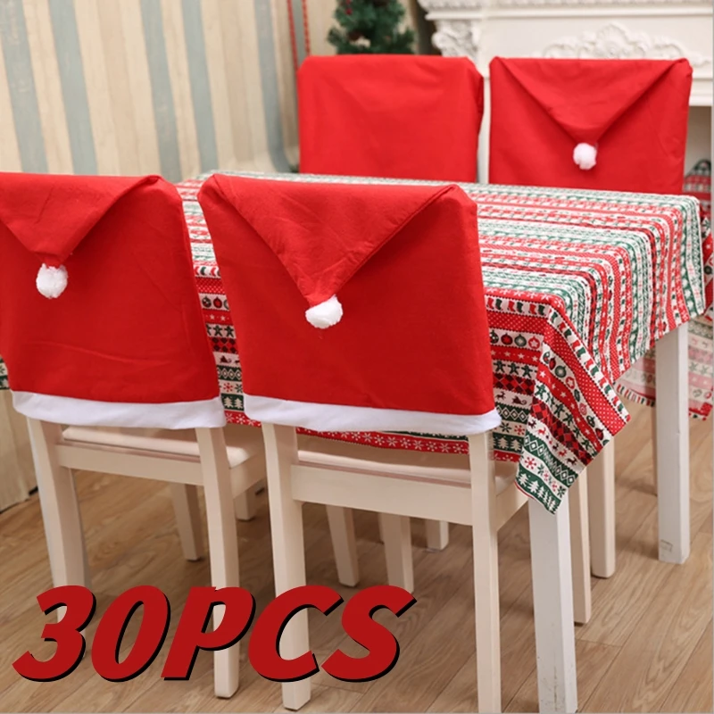 30 Stuks Kerst Santa Muts Eetkamerstoel Covers Decoratie Rode Kerst Stoel Covers Santa Hoeden Kerstversiering