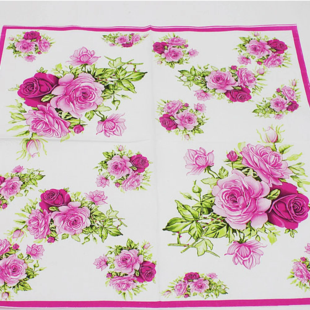 Floral Printing Paper Towels Colorful Lunch Napkins Handmade Party Serviette for Wedding Birthday Party Banquet 20 Pcs