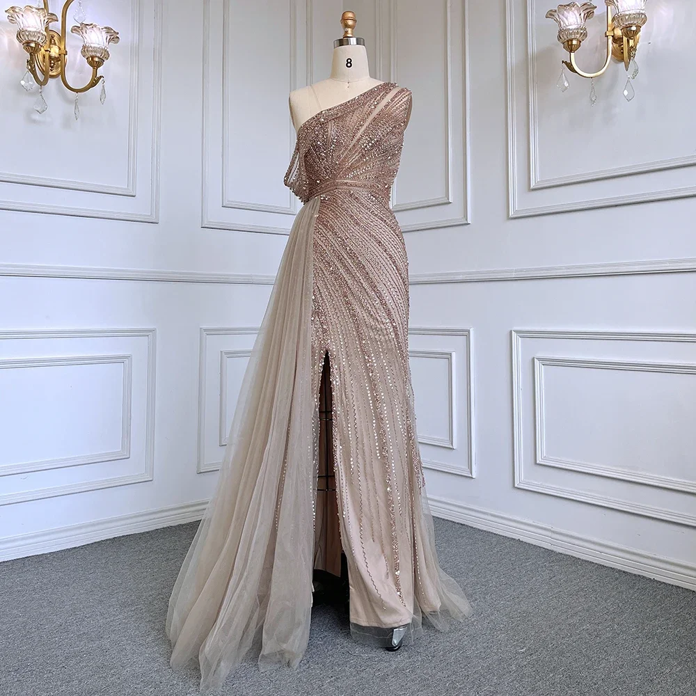 Serene Hill Turquoise Luxury High Slit Evening Dresses Gowns