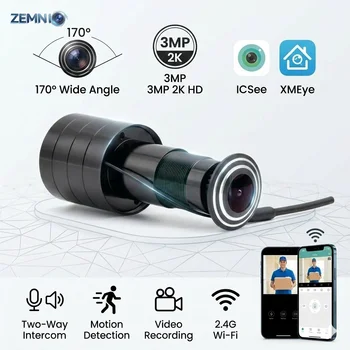 iCSEE Door Eye Hole Security 3MP 2K HD 170° Wide Angle FishEye CCTV Network Mini Peephole Door Wifi Camera P2P Xmeye VMS 1