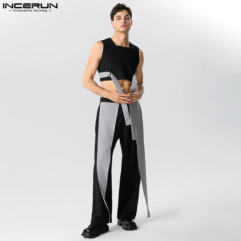 

Casual Party Shows Men Sets INCERUN Off Shoulder Sleeveless Vests Pants Stylish Male Irregular Splicing Suit 2 Pieces S-5XL 2023