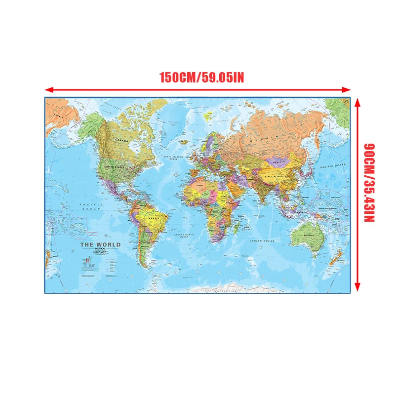 150*90cm The World Map Non-woven Canvas Detailed Poster Painting Wall Art Decor for Home Decoration Travel Gifts School Supplies