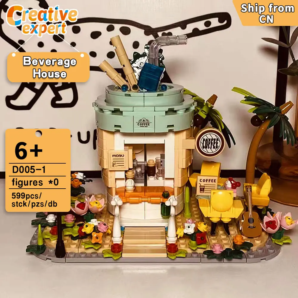 

D005-1 Creative Expert Moc Beverage House Drink Shop Street Views Brick Modular House Model Building Blocks Toys Gifts 599pcs