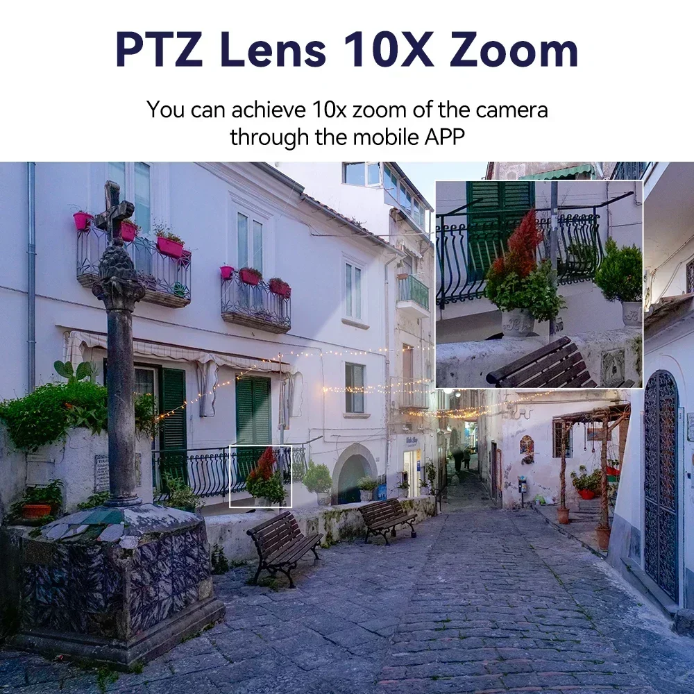 PEGATAH 6K 12MP 10X Zoom PTZ Outdoor WiFi Camera Three Screen Three Lens Automatic Tracking Audible Visual Alarm Security Camera