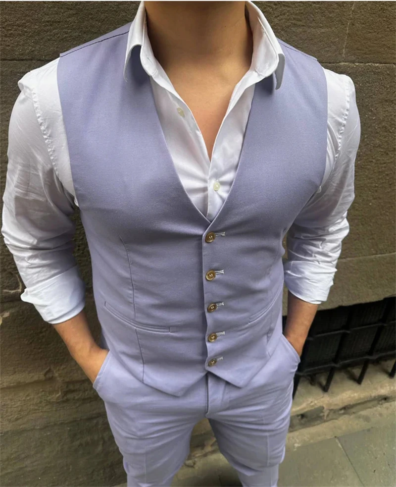 Men's Linen Casual Style 3 Piece Suits Wedding Groom Tuxedo