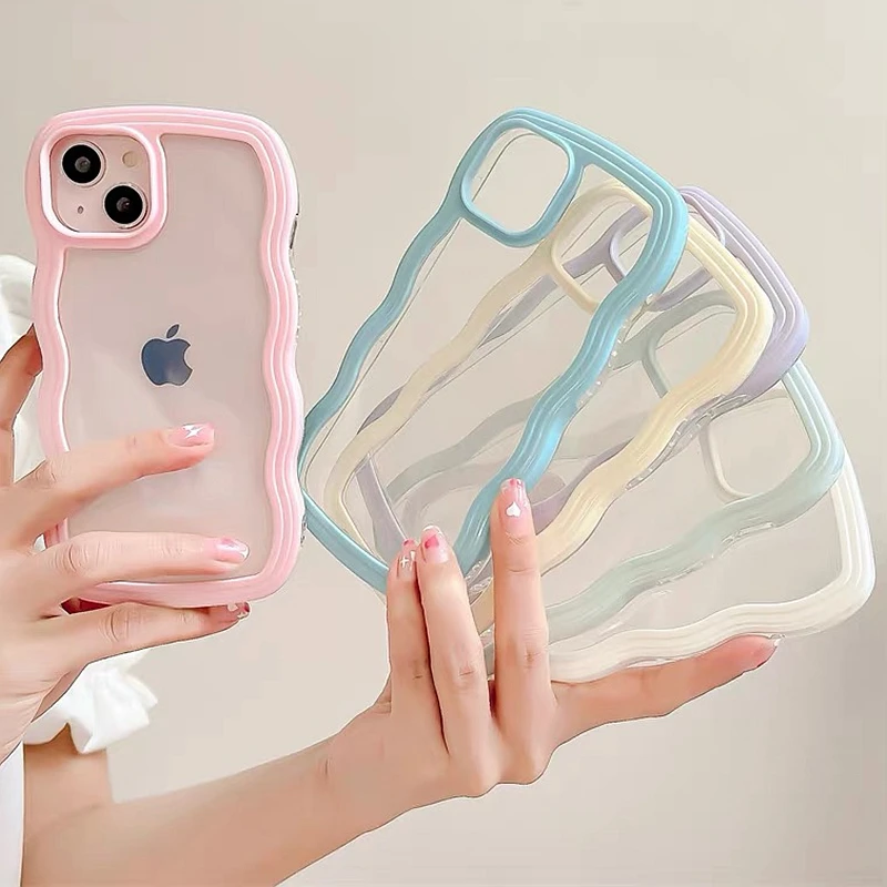 Coque de téléphone souple avec lignes ondulées pour iPhone, coque transparente, pare-chocs MaxCandy, iPhone 15, 11, 12, 13, 14 Pro Max, XS