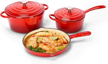 3-Piece Enameled Cast Iron Cookware Set with Ceramic Fry Pan 1