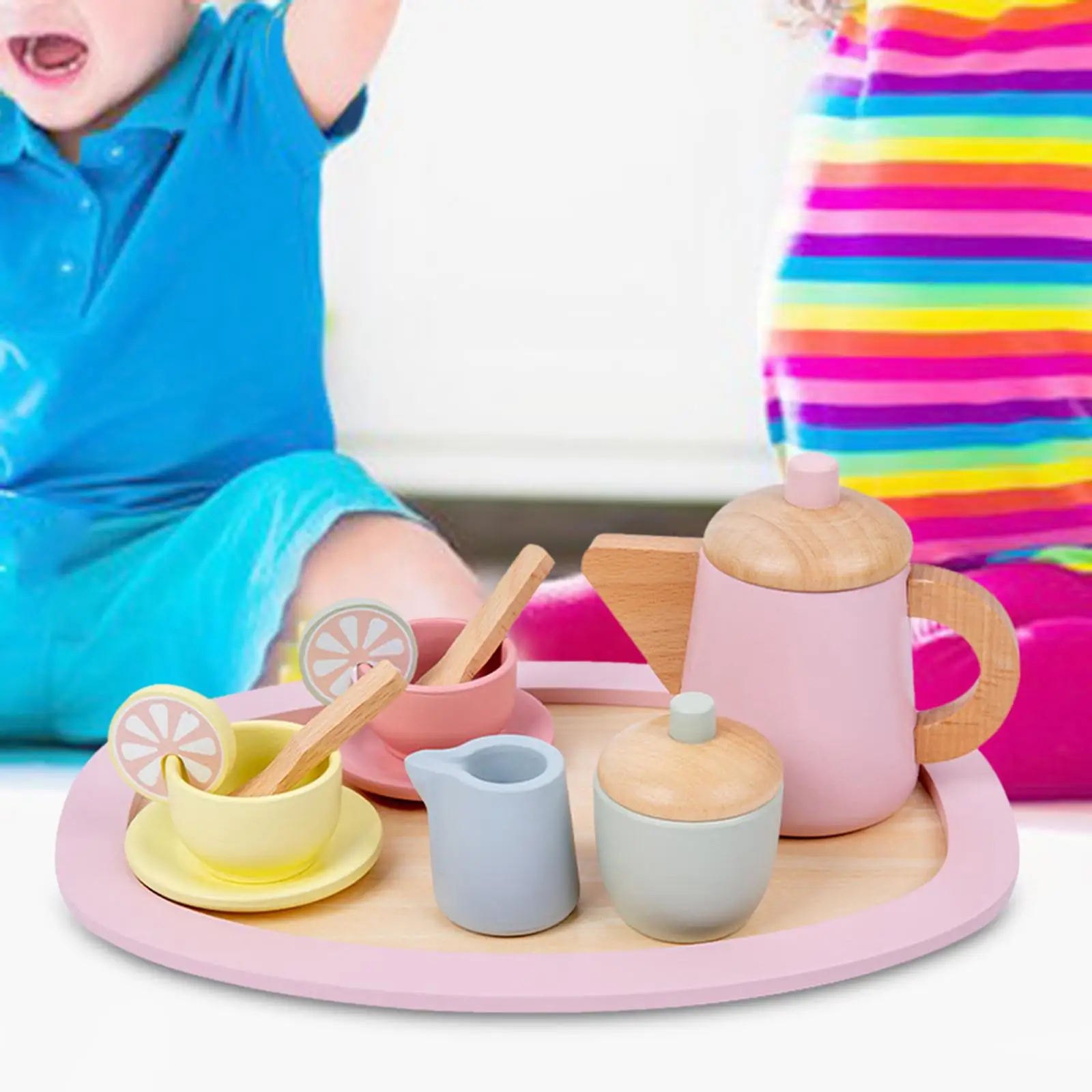 Wooden Tea Party/Cake Set Toy Pretend Play Food Learning Role Play Game Early Educational Toys For Toddlers Girls Boys Kids Gifts