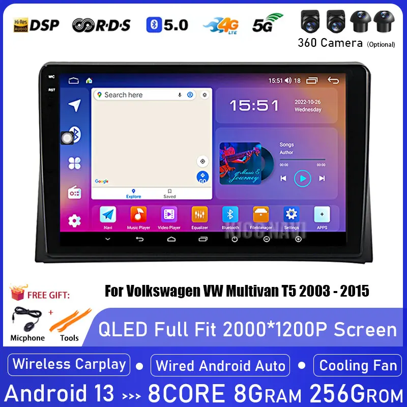Per Volkswagen Vw Multivan T5 2003 - 2015 Car Android Auto Stereo Multimedia Player Monitor Radio Video Navigation Gps Head Unit