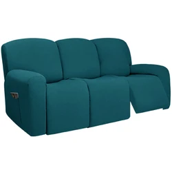 Three-Seat Stretch Recliner Sofa Slipcover - Soft, Washable, and Durable Pet-Protective Cover - 3 Seat (Dark Cyan)