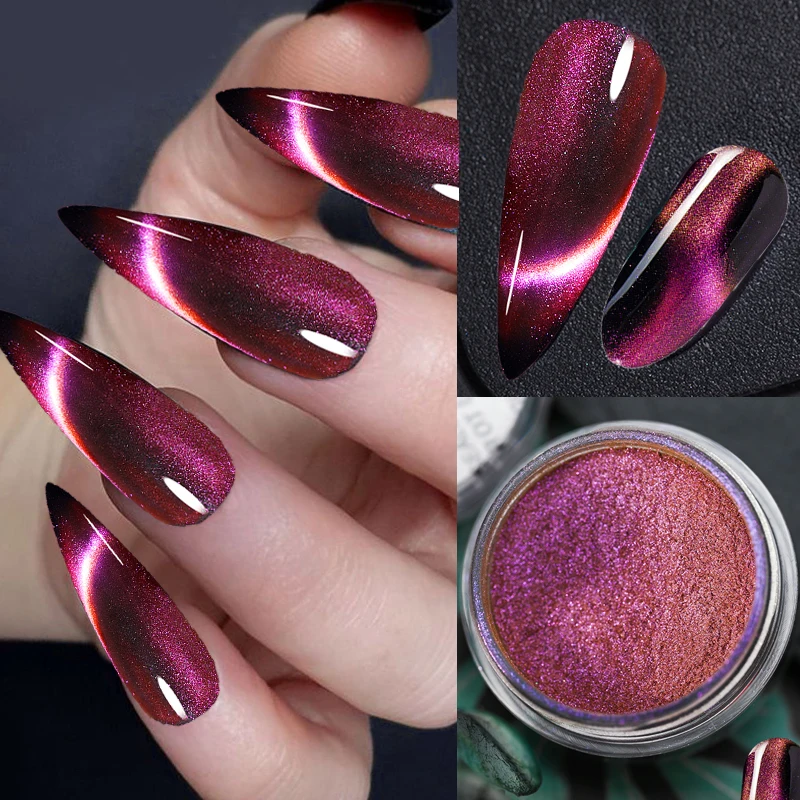 6Colors Chameleon Magic Magnet Cat Eye's Powder 9D Holographic Cat Eye Shiny Magnet Nail Powder DIY Xmas Nail Dust