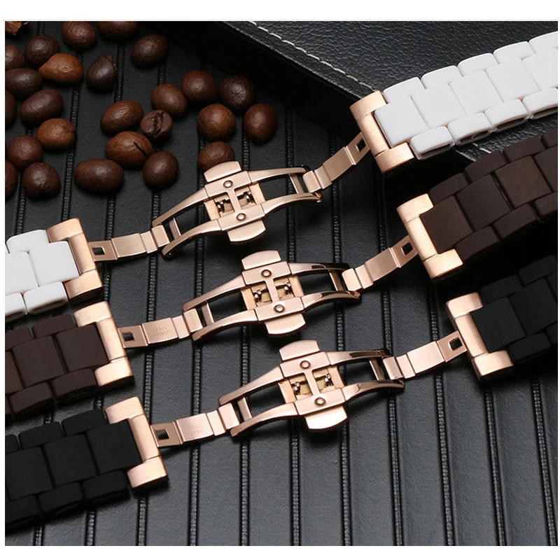 Rose Gold Buckle Silicone Wristband Bracelet - 20/23mm Strap