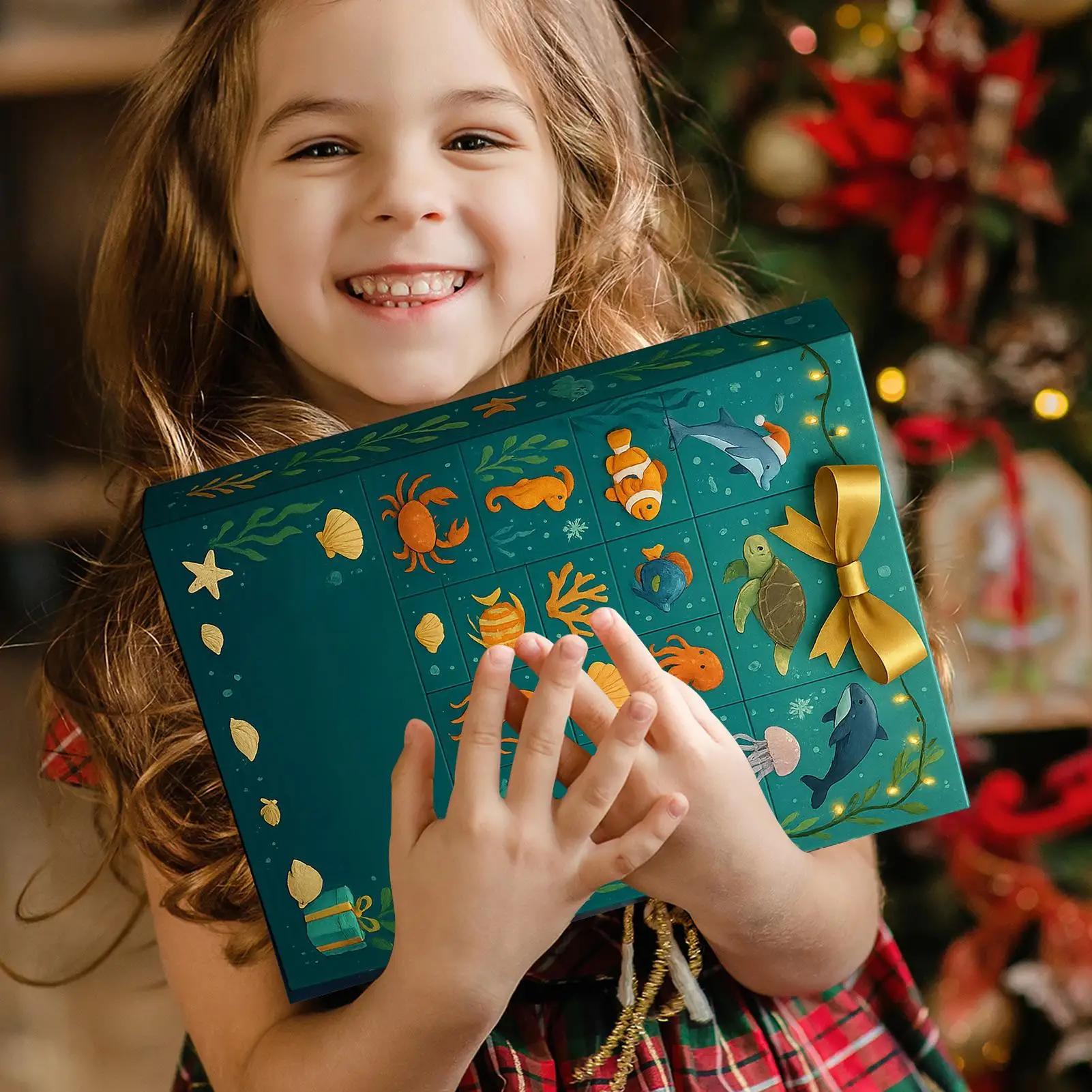 Christmas Advent Calendar 2D Acrylic Marine Life Pendant 24 Day Marine Creatures Ornament Countdown Calendar for Xmas Tree Decor