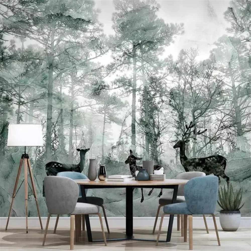 Custom birch tree forest scenery winter decorative papel de parede 3d wall paper panels photos murals wallpaper home decoration