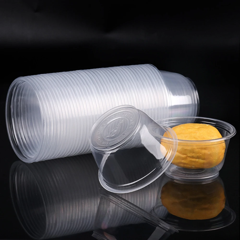 100PCS Disposable Plastic Takeaway Packaging Bowls, Transparent Round Small Bowls, Family Gathering Meal Boxes