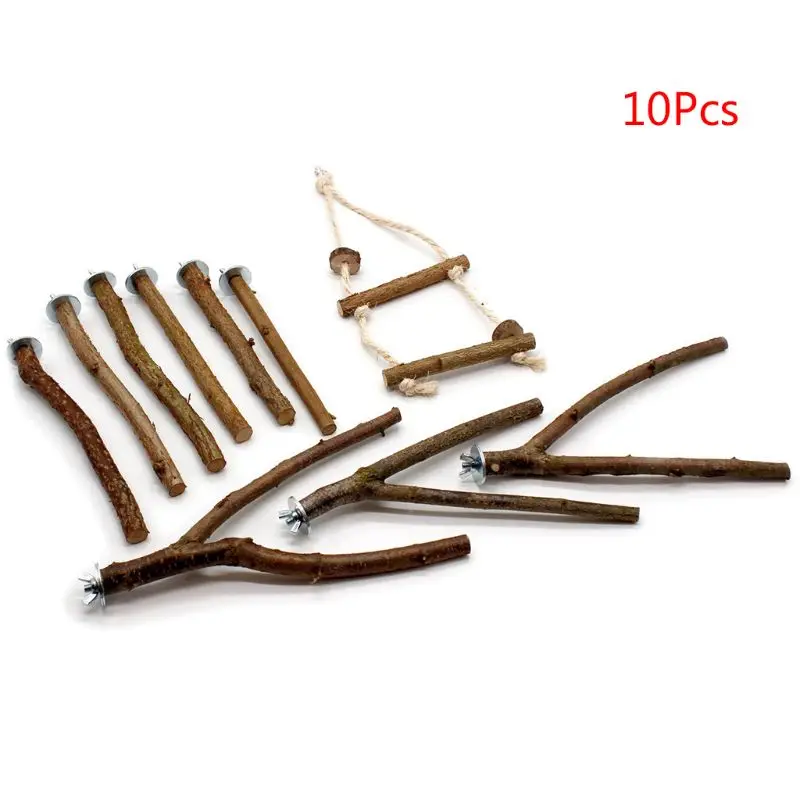 

10Pcs Parrot Stand Rod Natural Fork Perch Hanging Swing Pet Bird Chewing Toy