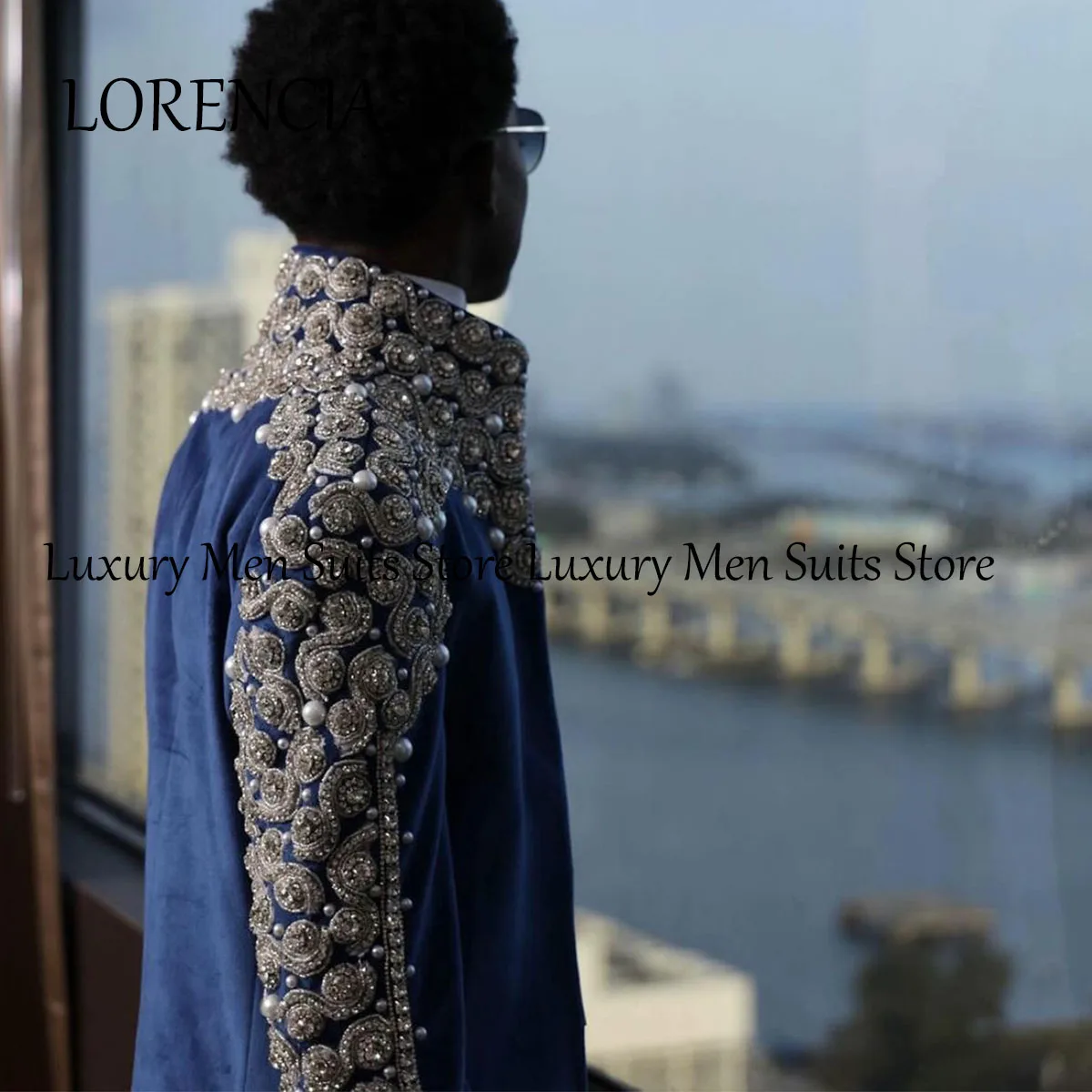 Diamond Men Suit For Wedding Luxury Beaded Crystal Groom Wear Tuxedo 2 Pieces Male Prom Blazer Slim Fit Costume Homme