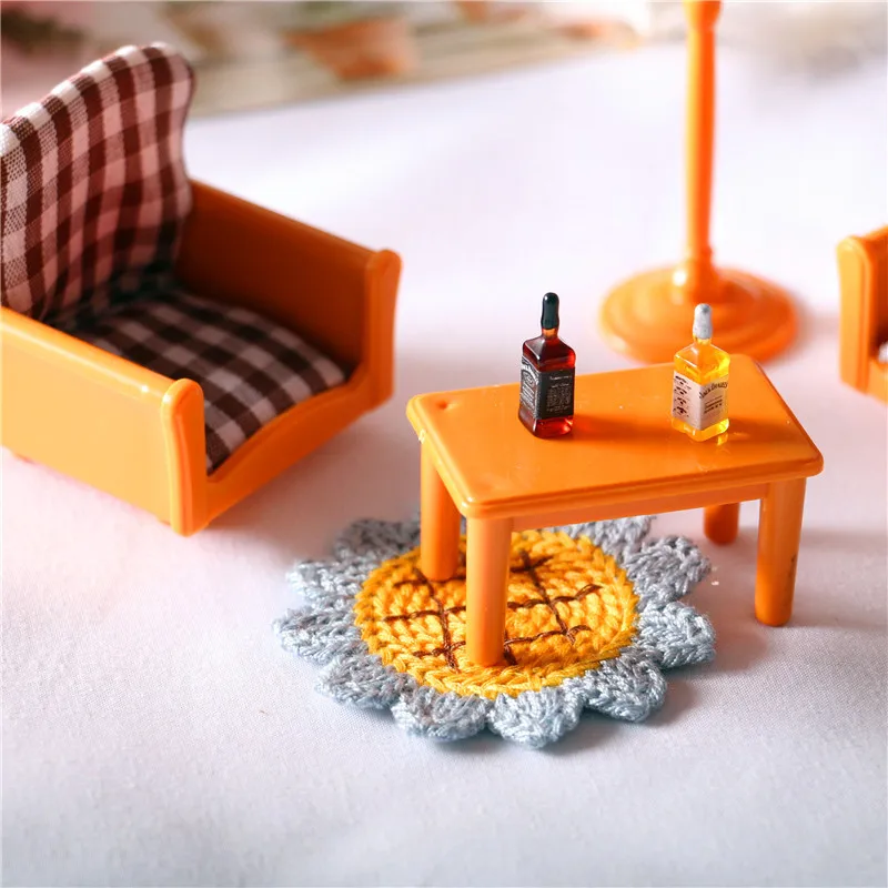 2pcs 1/12 Dollhouse Miniature Plush Rug Sunflower Carpet Mat Futon